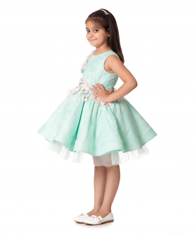 Aqua Green Chantilly Lace Dress With Flowers & Flamingo
