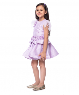 Lilac Dupion Peplum Top With Dupion Skirt