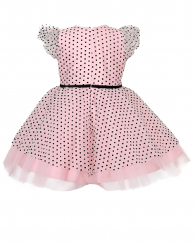 Small Black Flocking Dot Net Dress With Pink Overlap Net