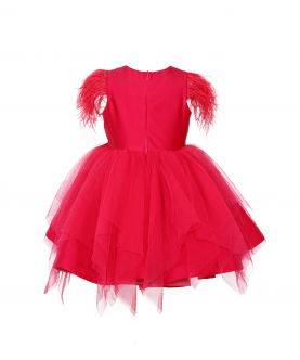 Fuschia Pink Taffeta Bodice Flamingo Applique With Tulle Layered Skirt