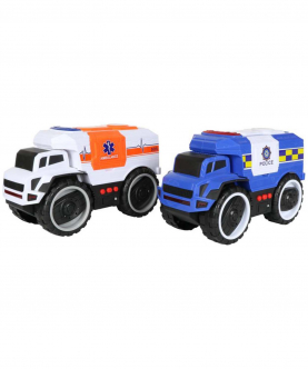 Planet Of Toys Set Of 2 Friction Powered Ambulance & Police Rescue Vehicle For Kids (Orange Blue Pack Of: 1)