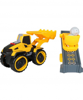 Planet Of Toys Friction Powered Construction Shovel Bulldozer Truck With Accessories Toy Set For Kids With Light & Sound (Yellow)