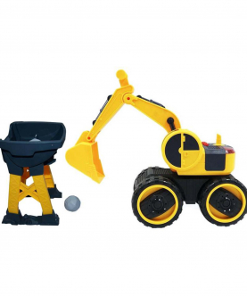 Planet Of Toys Friction Powered Construction Site Excavator Truck With Accessories Toy Set For Kids With Light And Sound (Yellow Pack Of: 1)