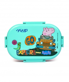 Green Color Peppa Pig Theme Kids Lunch Box Happy Bite 750Ml