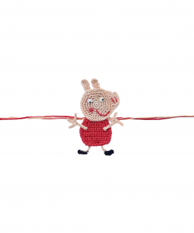 This And That By Vedika Hand Crocheted Peppa Pig Rakhi For Kids And Adults-Pink