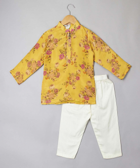 Mustard Floral Printed Kurta With Pyjama