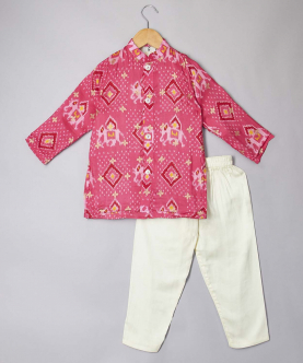 Patola Print Pink Kurta With Pyjama