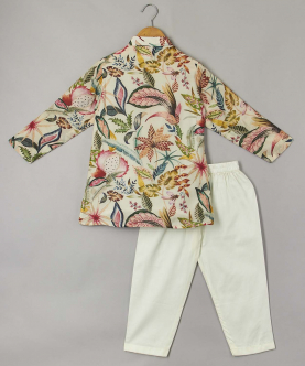 Tropical Print Cowl Kurta And Pyjama