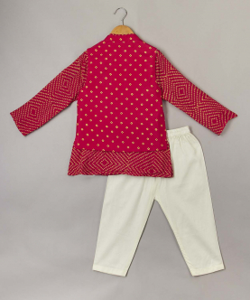 Pink Bandhani Printed Jacket And Kurta With Pyjama