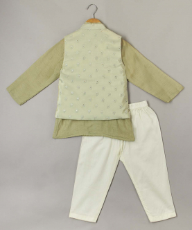 Mint Green Embroidered Nehru Jacket Kurta And Pyjama Set