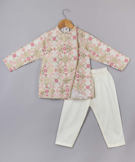 Pink & Gold Stylish Brocade Kurta With Pyjama