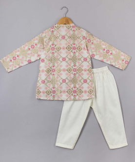 Pink & Gold Stylish Brocade Kurta With Pyjama