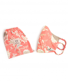 Mini Me PS Masks Twin Set - Coral Chidiya Print Structured 3 Ply Masks with Pouches
