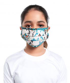 PS Kids White And Blue Ikat Love Print Pleated 3 Ply Mask With Pouch For Kids