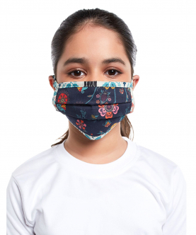 PS Kids Navy Spring And Tulip Garden Print Pleated 3 Ply Mask With Pouch For Kids