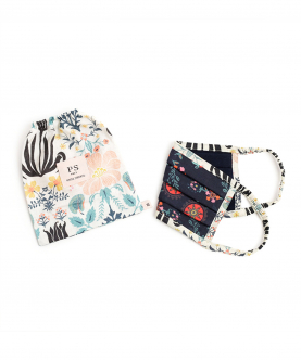 Mini Me PS Masks Twin Set - Navy Spring and Tulip Garden Print Pleated 3 Ply Masks with Pouches