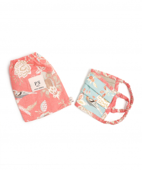 PS Kids Aqua And Coral Chidiya Print Pleated 3 Ply Mask With Pouch For Kids