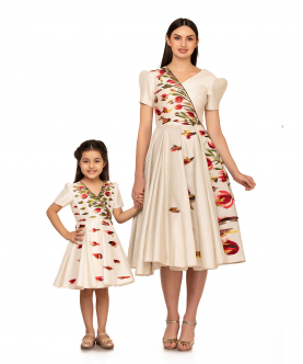Ivory embroidered mom and kid dress set