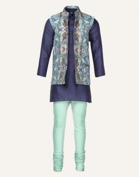 Blue kurta with jacket set