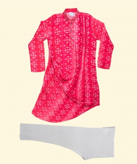 Red Tie Dye Printed Drape Kurta Set