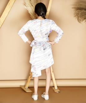 Round Neck Full Sleeve Printed Knee Length Dress