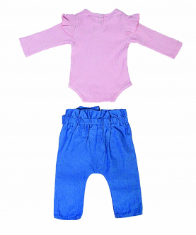 Baby Moo Ruffle Full Sleeve Pink,Blue 2 Piece Romper Set