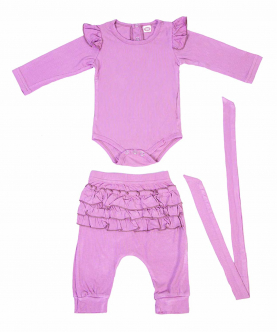 Baby Moo Ruffle Full Sleeve Pink 2 Piece Romper Set