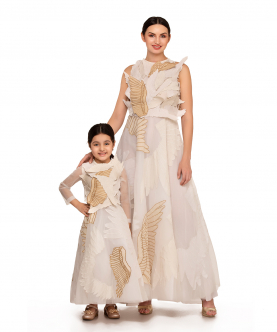 Ivory embroidered gown mom and kid gown set