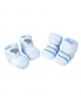 Baby Moo Elephant & Striped Blue 2 Pk Socks
