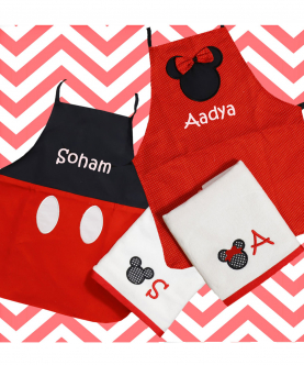 Personalised Mickey & Minnie - Aprons Set For Siblings - 2-4 years