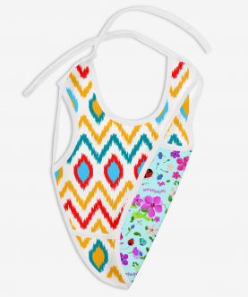 SuperBottoms Waterproof, Apron Style Full Coverage Reversible Cloth Bibs - Ikat Chevron+Periwinkle