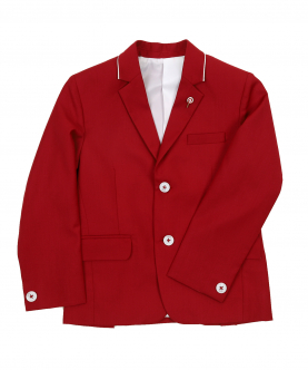 Red Notch Collar Blazer With Piping Detail On Collar
