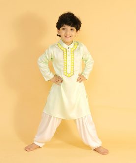 Pastel Green Kurta With Neck Embroidery And Salwar