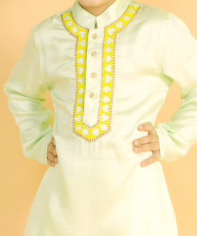 Pastel Green Kurta With Neck Embroidery And Salwar