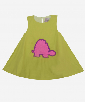 Summer Daze Dress Pink Dinosaur On Lime Green