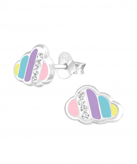 Silver Multi Colour Cloud Earrings With Crystals