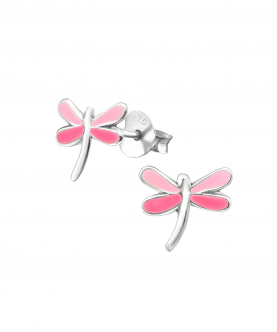 Silver Light Pink And Hot Pink Dragonfly Earrings