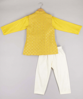 Sequin And Threadwork Open Jacket With Kurta And Pyjama