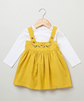 Set Of Mustard Dress With White Jersey Romper