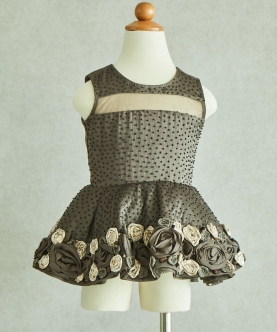 Hand Embroidered Organza And Metallic Roses Dress