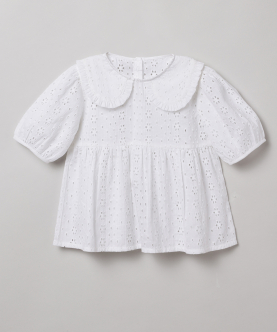 Soft Cotton Chiffly Top With Elevated Peter Pan Collar