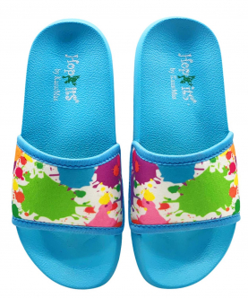 Kazarmax Hopits Kids Girls Cyan Paint Splatter Print Flip Flop/Soft, Comfortable, Indoor & Outdoor Slippers