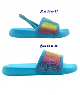 Kazarmax Hopits Kids Girls Turquoise Shimmer Rainbow PU Print Flip Flop/Soft, Comfortable, Indoor & Outdoor Slippers