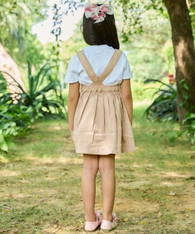 Twill Pinafore Dress With Ducks Embroidery On The Chest.