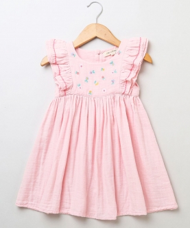 Baby Pink Embroidery Yoke Double Cloth Organic Dress