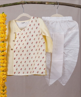 Embroidered Angrakha Dhoti Set-Yellow