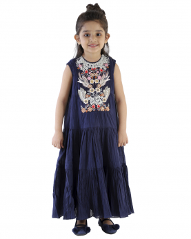 Tier Dress Front Panel Colorful Embroidery For Kids
