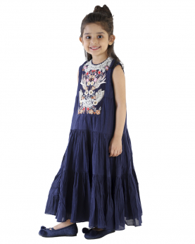 Tier Dress Front Panel Colorful Embroidery For Kids
