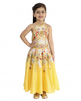 Halter Neck Dress Colorful Embroidery For Kids