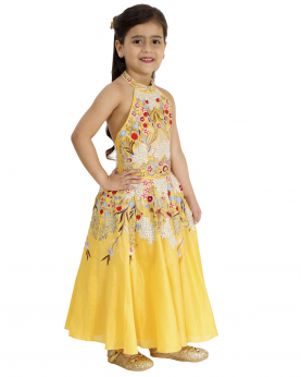 Halter Neck Dress Colorful Embroidery For Kids